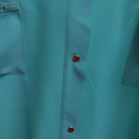 Maggie Barnes Wm's plus SZ 3X (26 /28) Teal Snap button down blouse - Picture 4 of 5